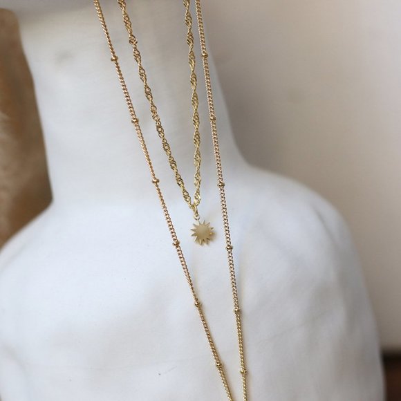 NEW 18K Gold Plated Vintage Diamond Coin Star Double Layer Necklace - Picture 9 of 14